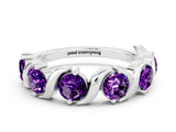White gold Five-Stone Round Amethyst Wave Band with Shared Prong Setting_6