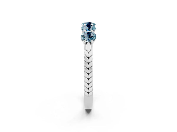 Silver Five-Stone Round Aquamarine Prong-Set Band