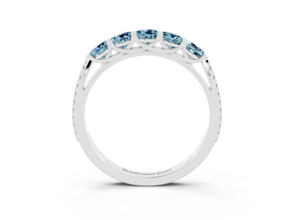 Silver Five-Stone Round Aquamarine Prong-Set Band