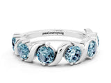 White gold Five-Stone Round Aquamarine Wave Band with Shared Prong Setting_6