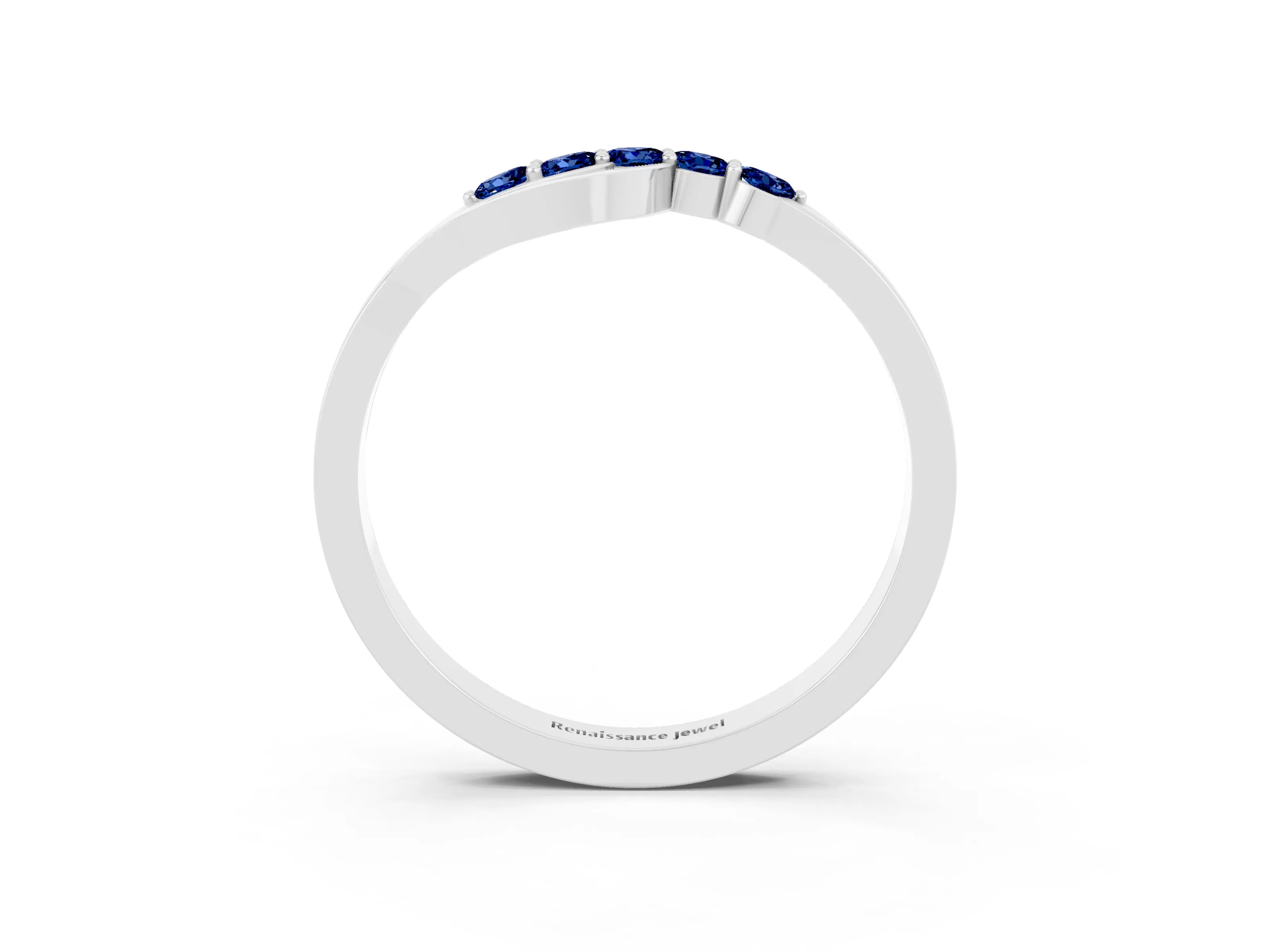 White gold Five-Stone Round Blue Sapphire Crossover Band with Prong Setting_21