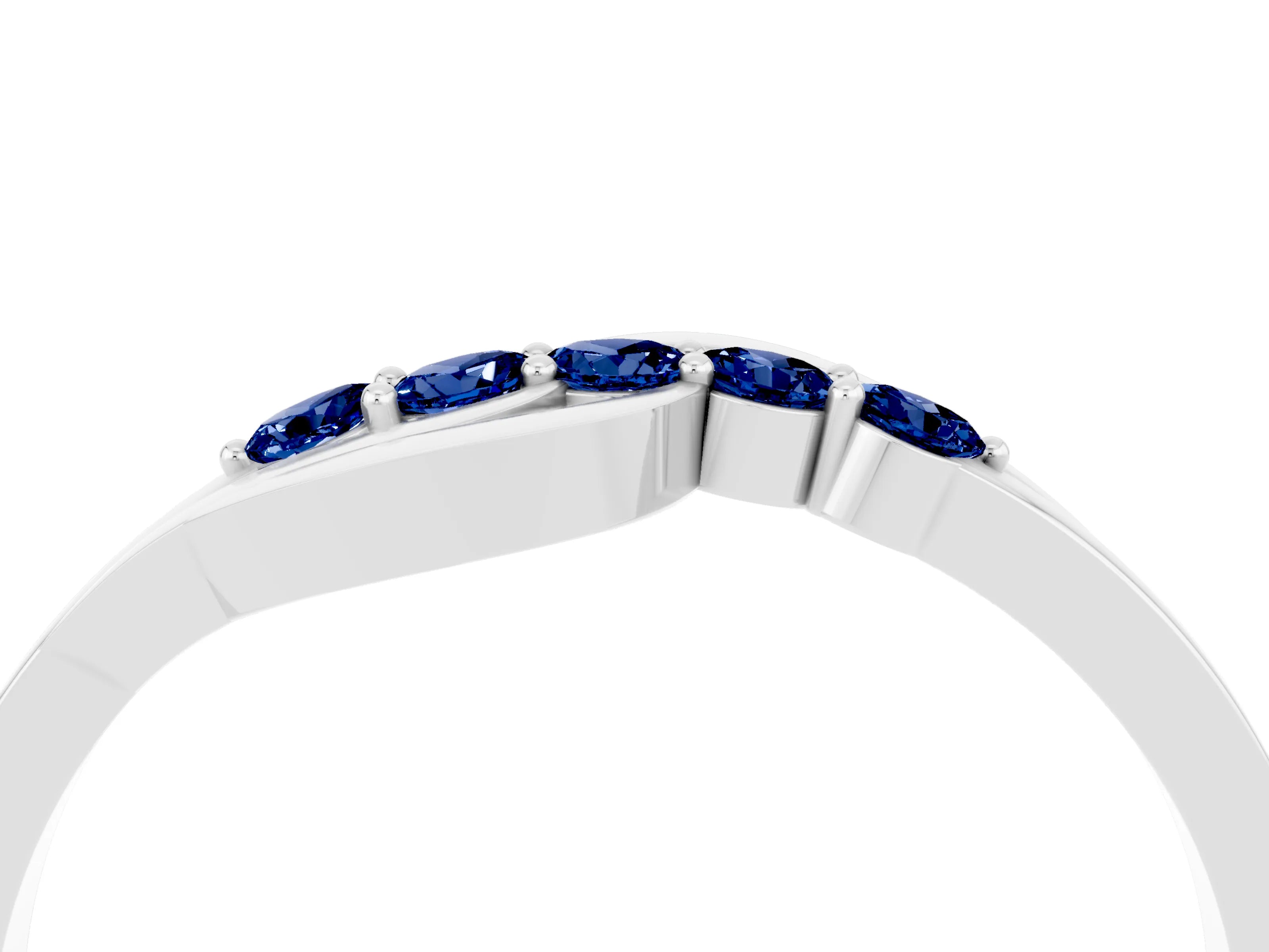 White gold Five-Stone Round Blue Sapphire Crossover Band with Prong Setting_22
