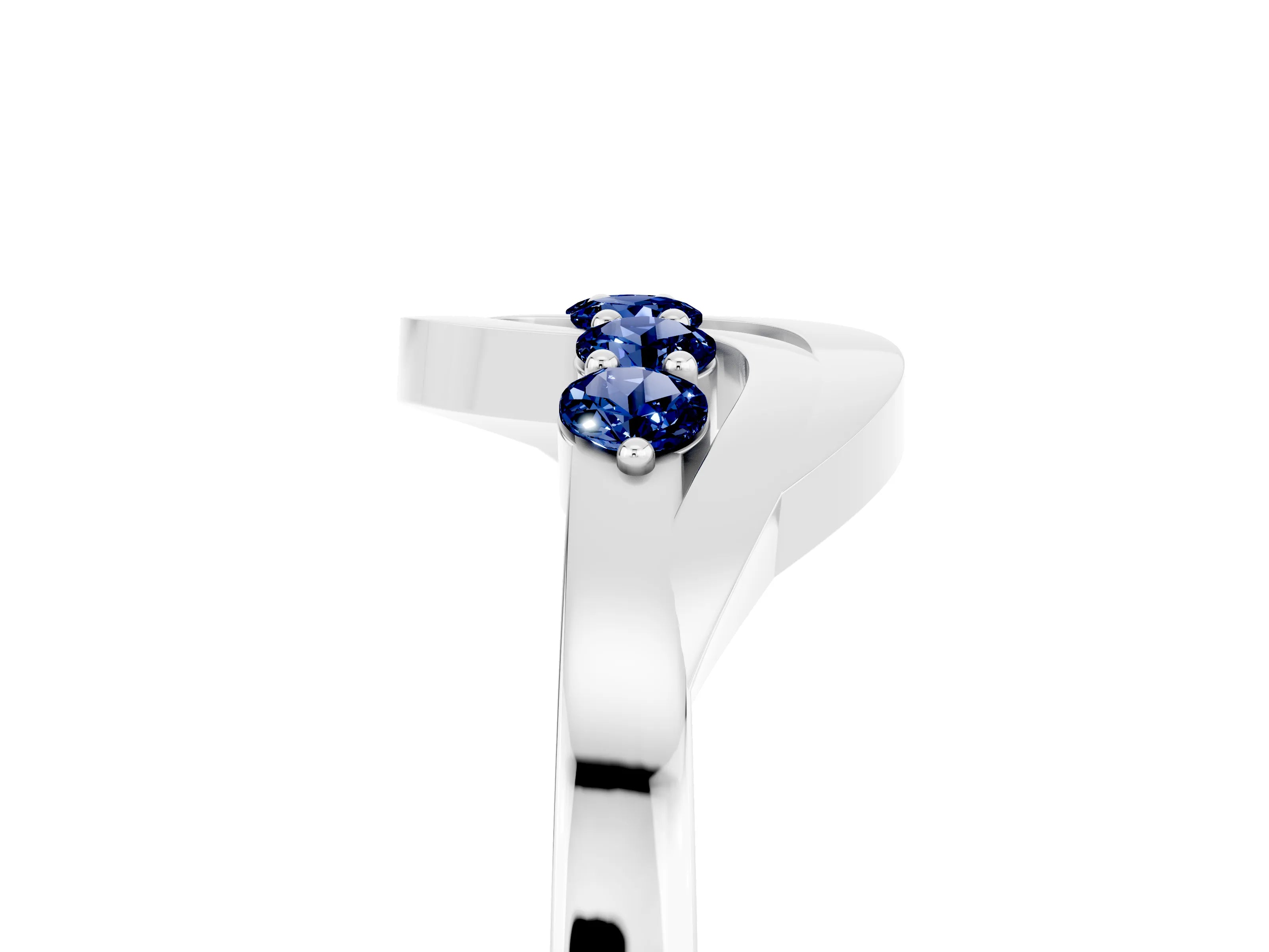 White gold Five-Stone Round Blue Sapphire Crossover Band with Prong Setting_23