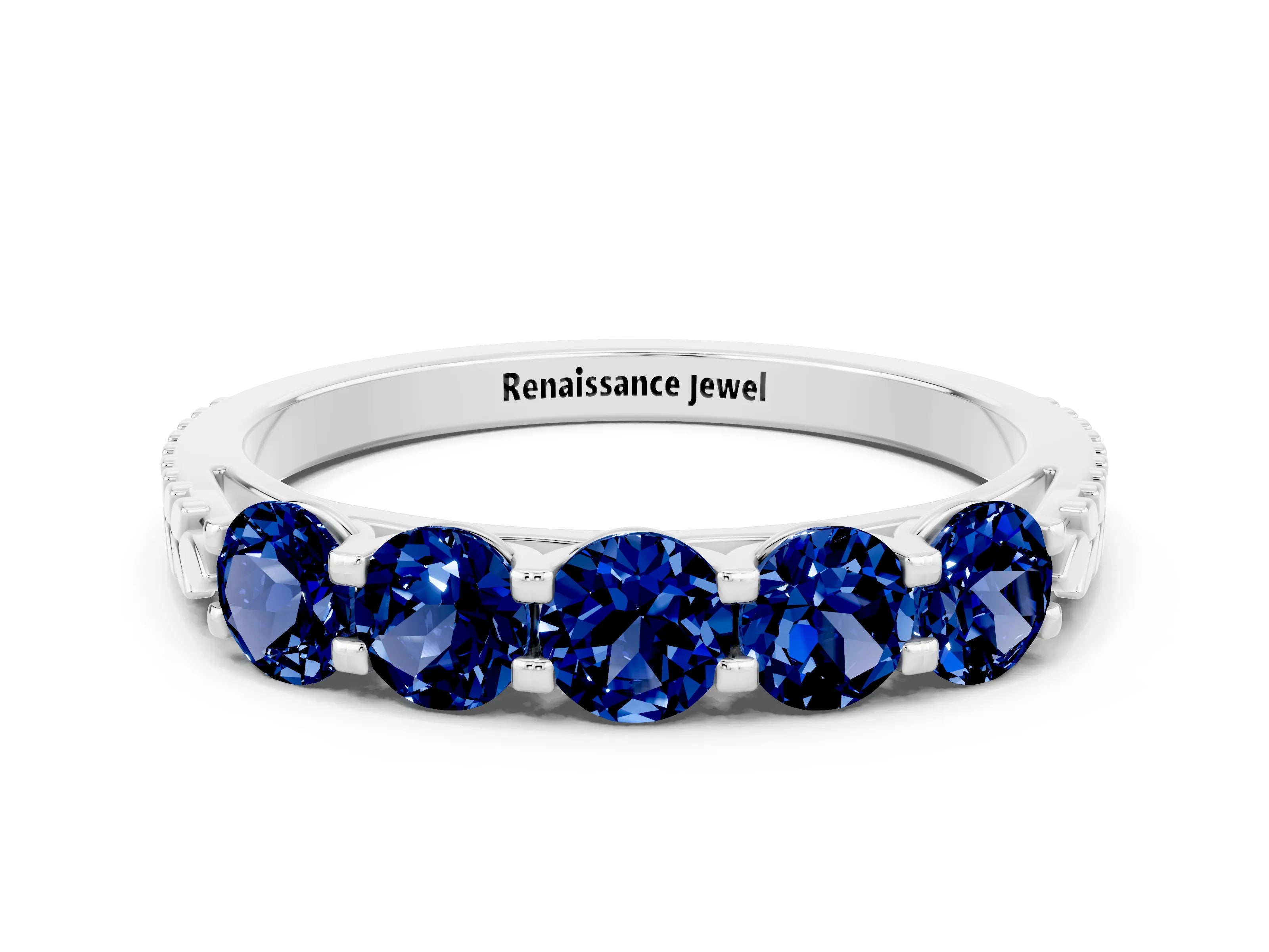 White gold Five-Stone Round Blue Sapphire Prong-Set Band_18