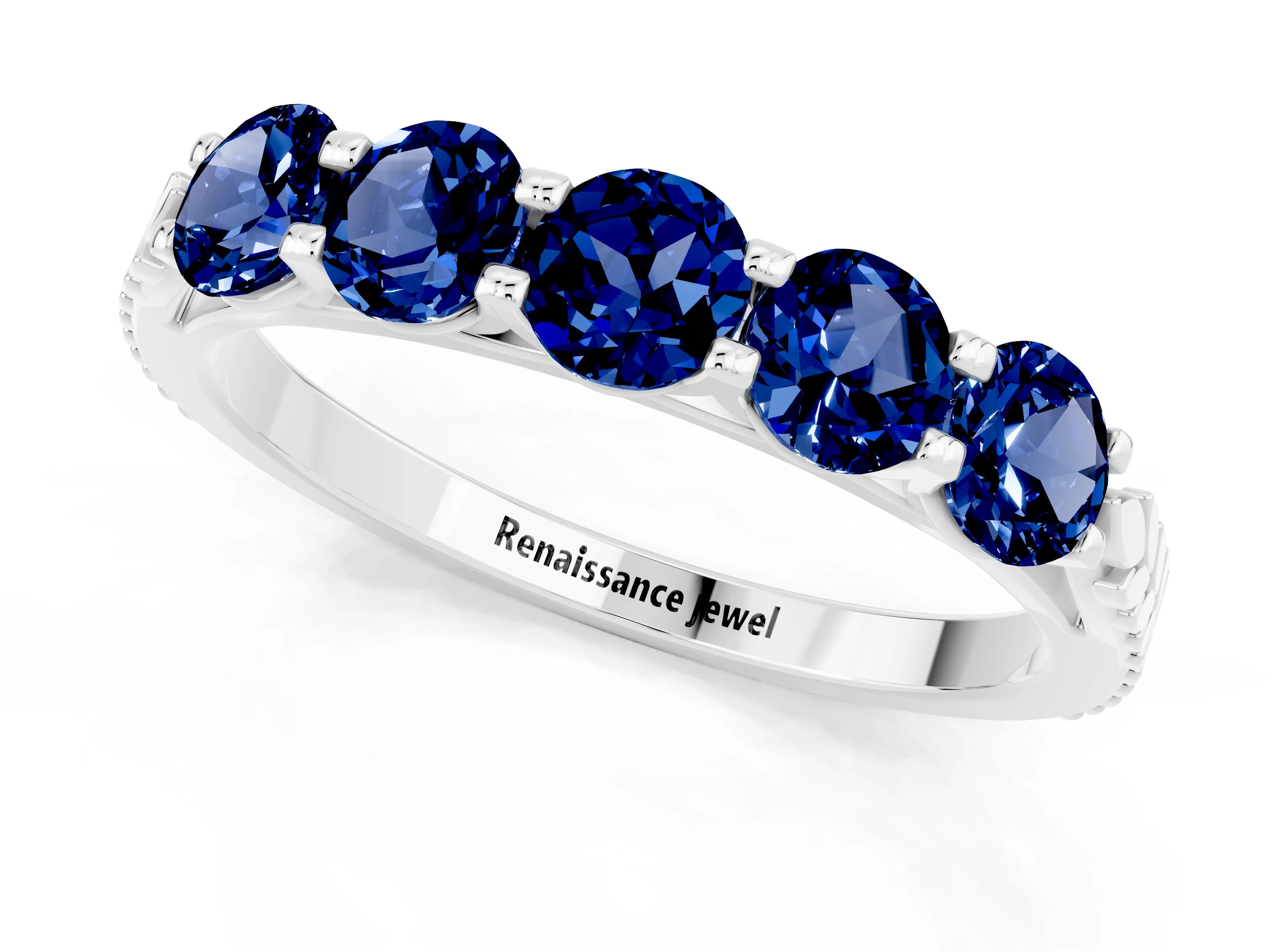White gold Five-Stone Round Blue Sapphire Prong-Set Band_19