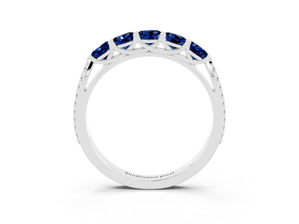 Platinum Five-Stone Round Blue Sapphire Prong-Set Band