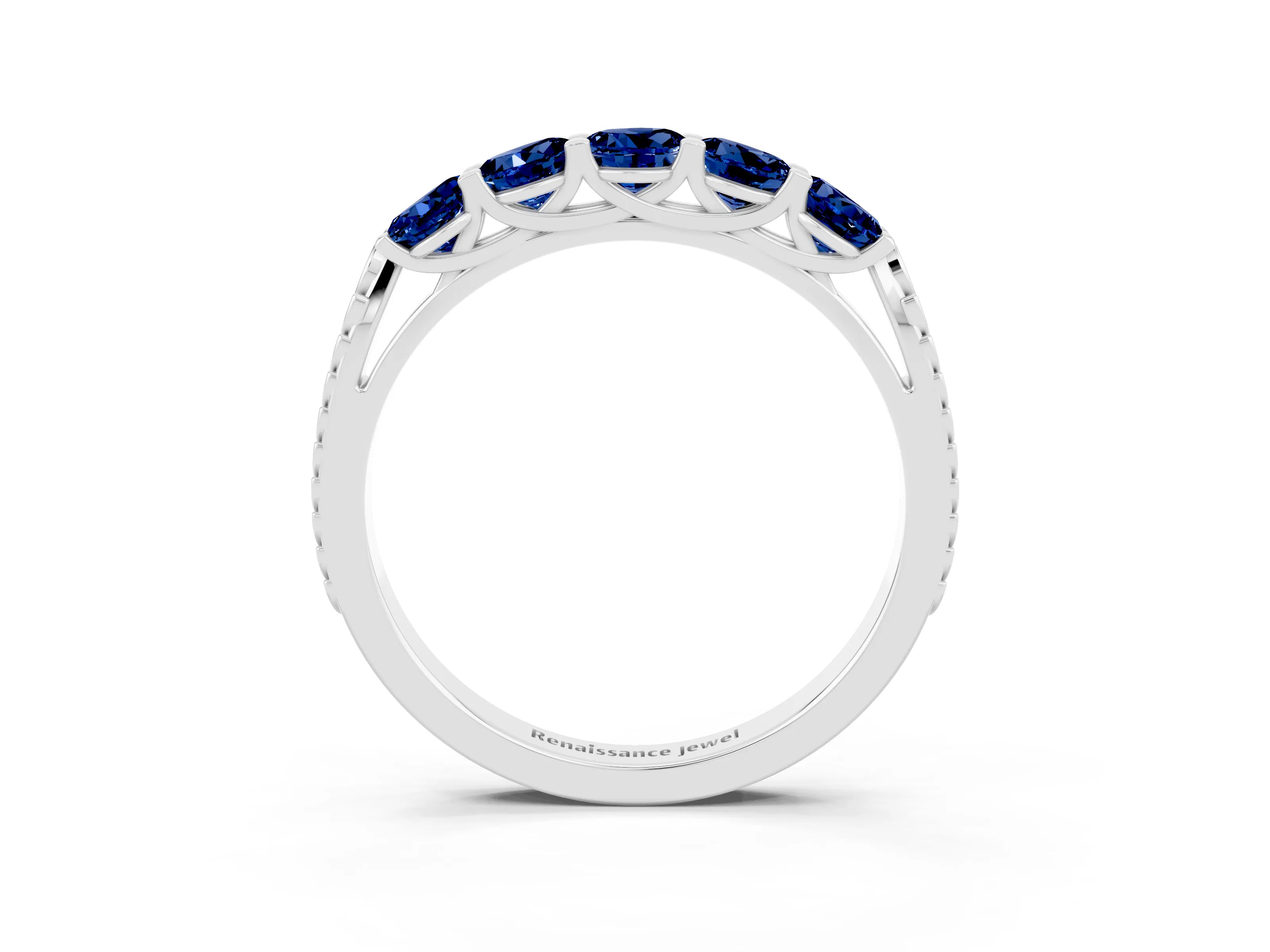 White gold Five-Stone Round Blue Sapphire Prong-Set Band_21