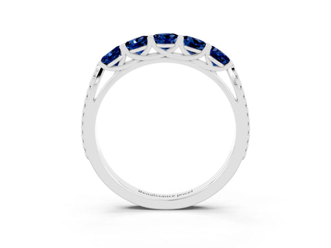 White gold Five-Stone Round Blue Sapphire Prong-Set Band_21