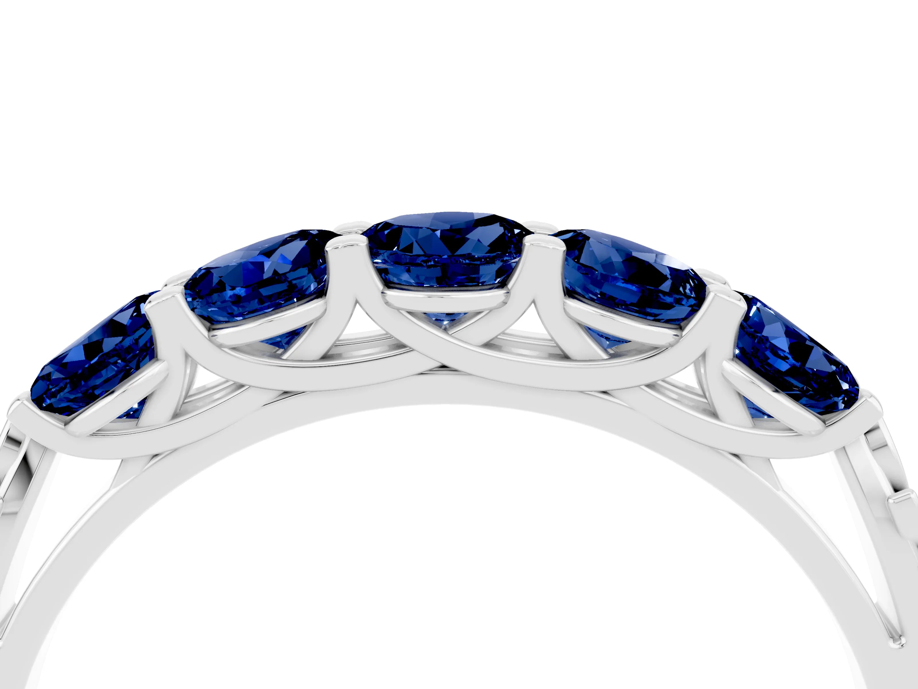White gold Five-Stone Round Blue Sapphire Prong-Set Band_22