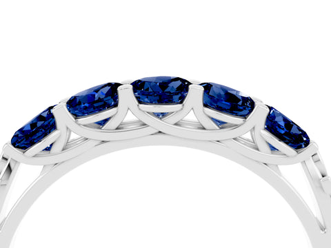 White gold Five-Stone Round Blue Sapphire Prong-Set Band_22