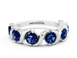 White gold Five-Stone Round Blue Sapphire Wave Band with Shared Prong Setting_6