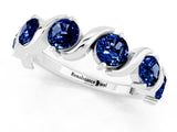 White gold Five-Stone Round Blue Sapphire Wave Band with Shared Prong Setting_7