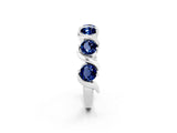 White gold Five-Stone Round Blue Sapphire Wave Band with Shared Prong Setting_8