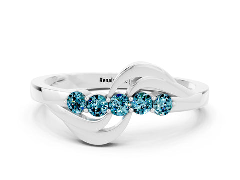 White gold Five-Stone Round Blue Topaz Crossover Band with Prong Setting_18