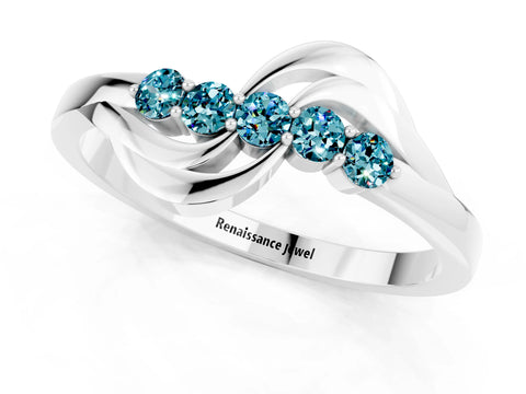 White gold Five-Stone Round Blue Topaz Crossover Band with Prong Setting_19