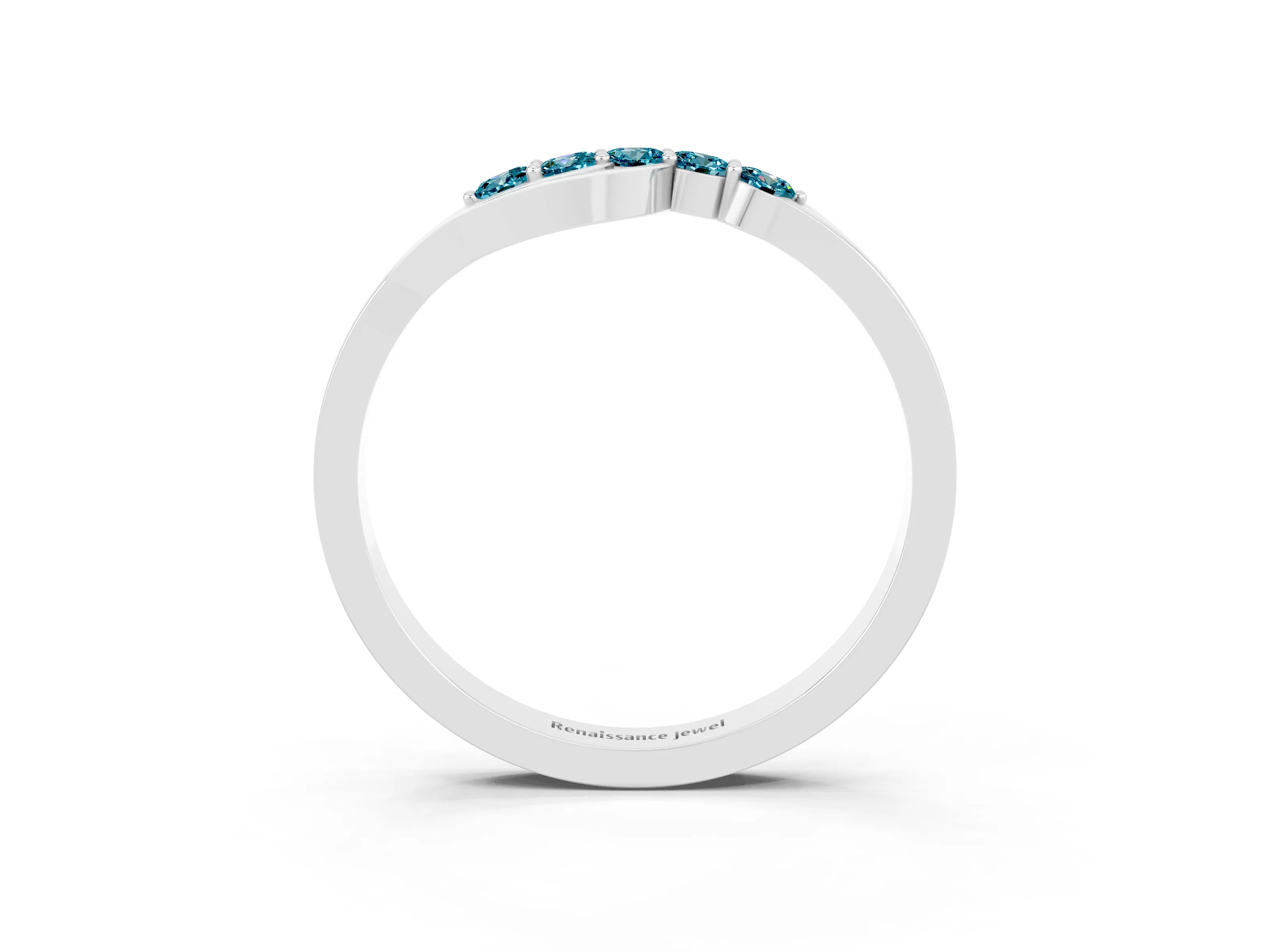 White gold Five-Stone Round Blue Topaz Crossover Band with Prong Setting_21