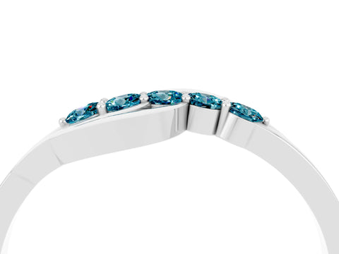 White gold Five-Stone Round Blue Topaz Crossover Band with Prong Setting_22