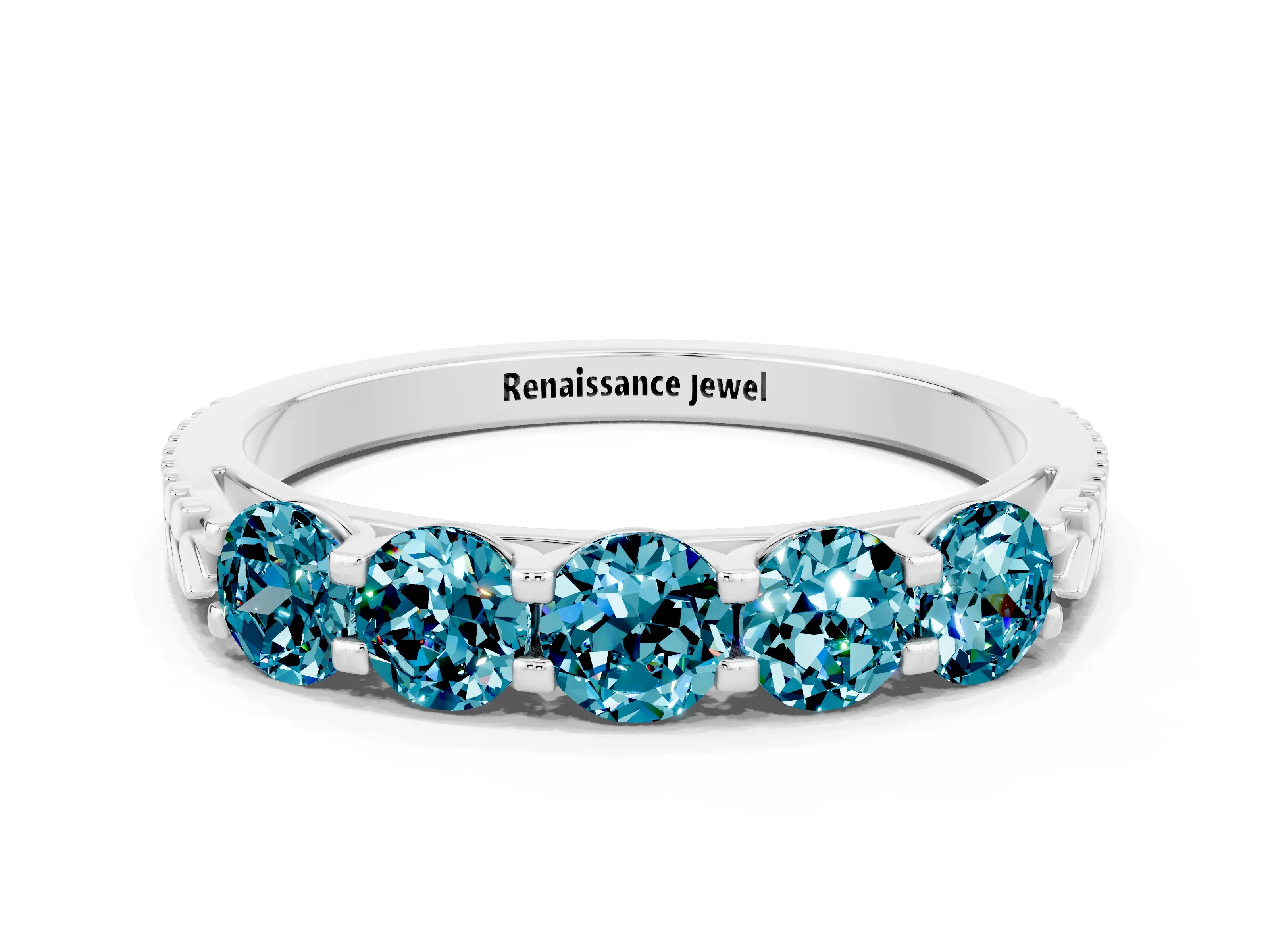 White gold Five-Stone Round Blue Topaz Prong-Set Band_18