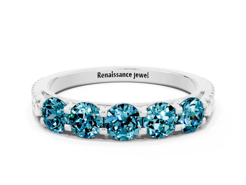 White gold Five-Stone Round Blue Topaz Prong-Set Band_18
