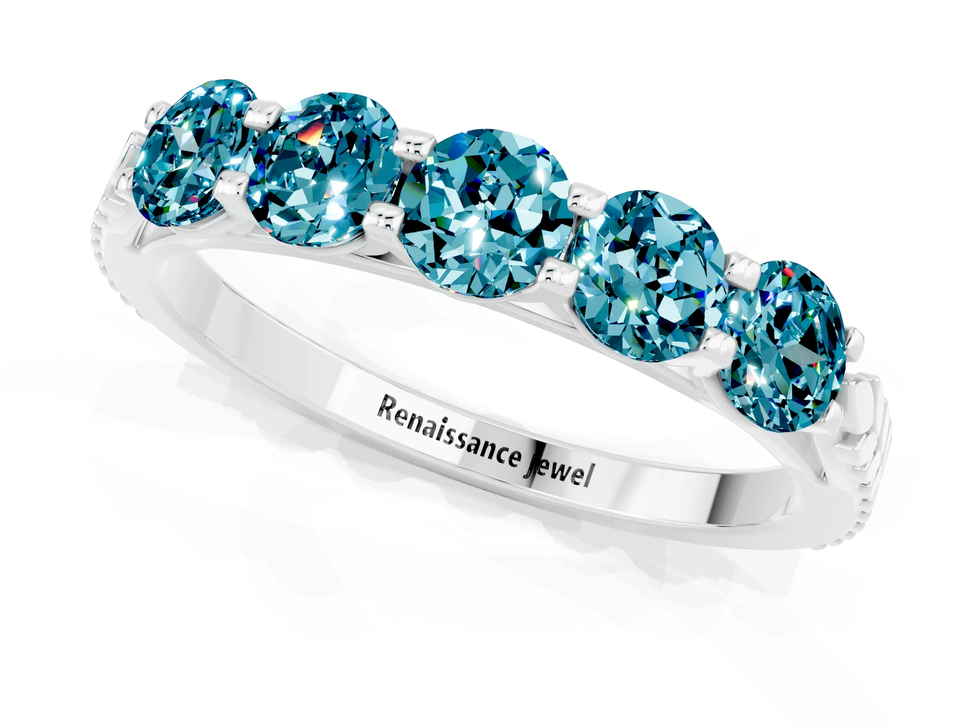 White gold Five-Stone Round Blue Topaz Prong-Set Band_19
