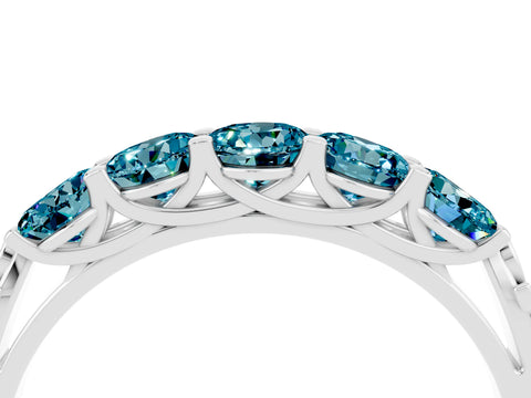 White gold Five-Stone Round Blue Topaz Prong-Set Band_22
