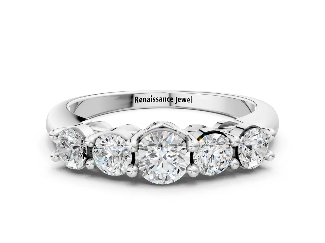 White gold Five-Stone Round Brilliant Diamond Prong Set White Gold Band_24