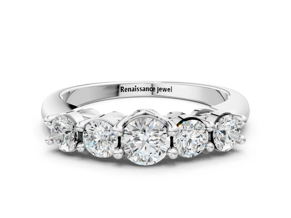 White gold Five-Stone Round Brilliant Diamond Prong Set White Gold Band