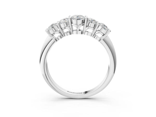 Platinum Five-Stone Round Brilliant Diamond Prong Set White Gold Band