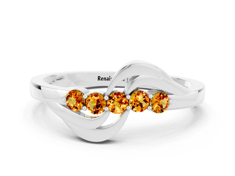 White gold Five-Stone Round Citrine Crossover Band with Prong Setting_18