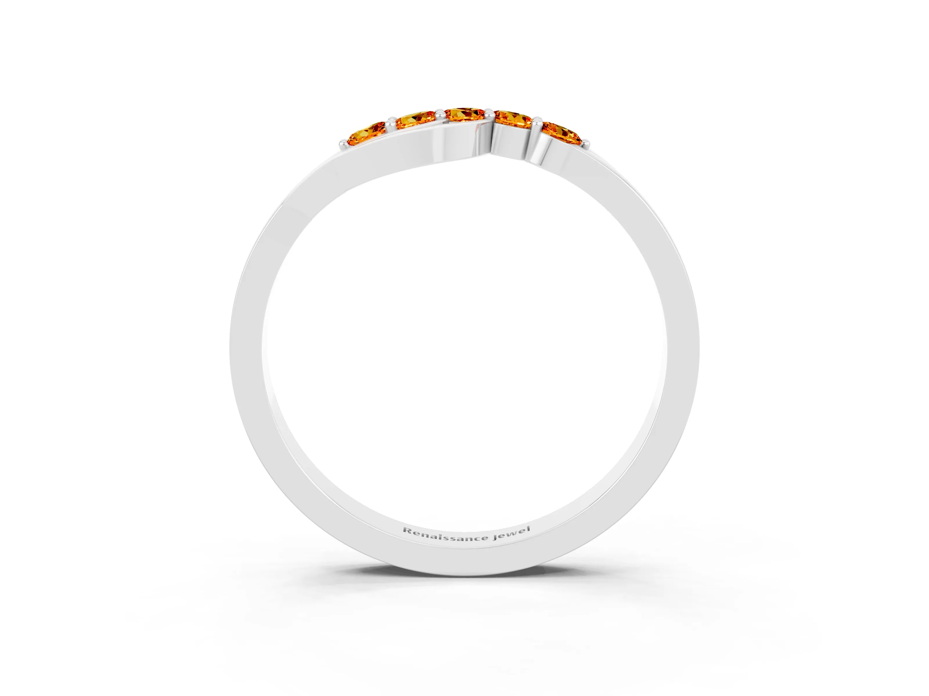 White gold Five-Stone Round Citrine Crossover Band with Prong Setting_21