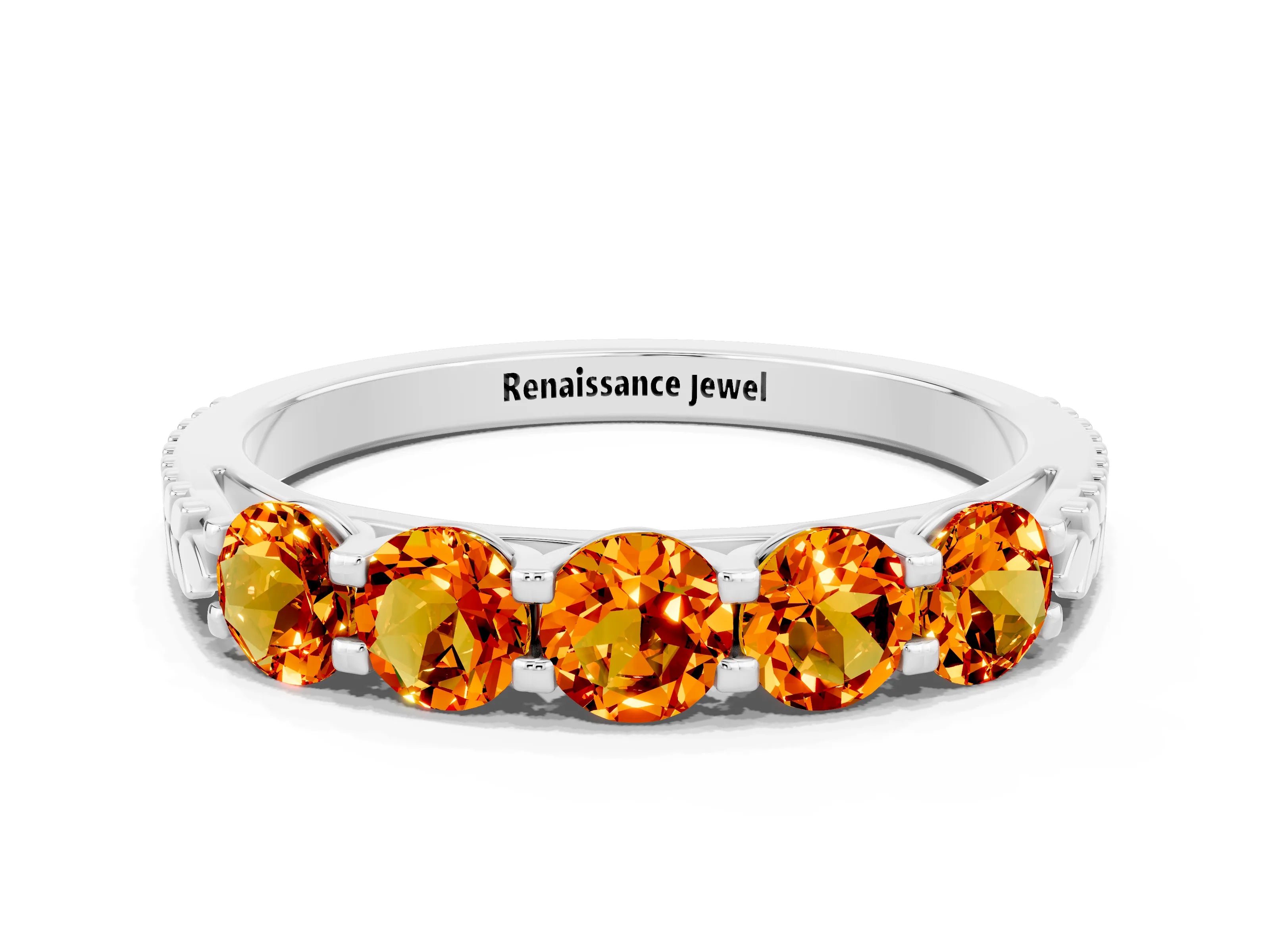 White gold Five-Stone Round Citrine Prong-Set Band_18
