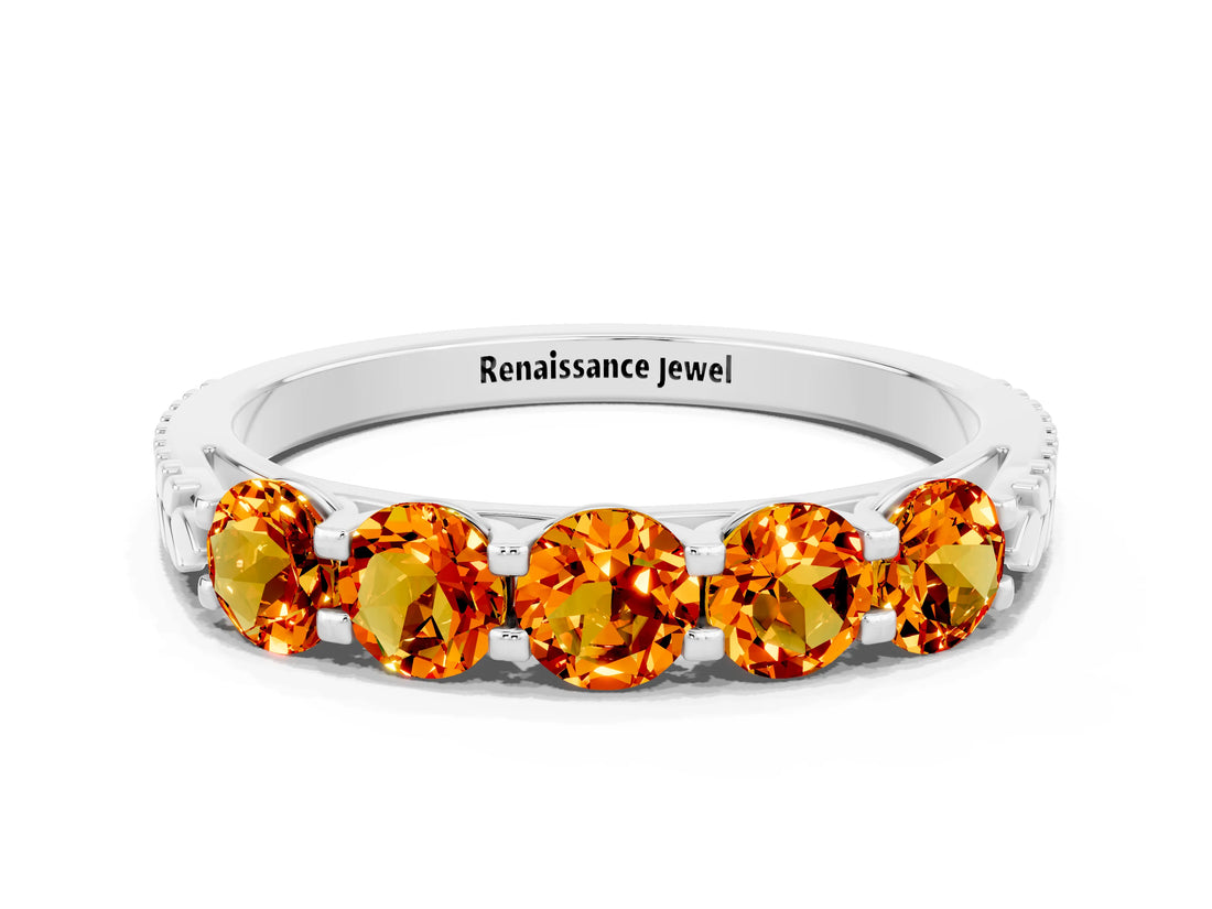 White gold Five-Stone Round Citrine Prong-Set Band_18