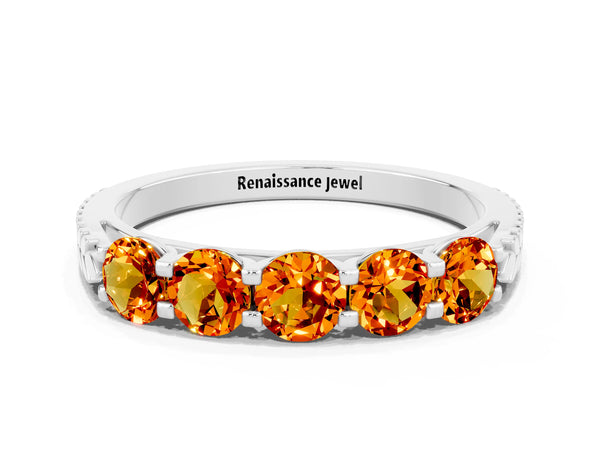 Silver Five-Stone Round Citrine Prong-Set Band