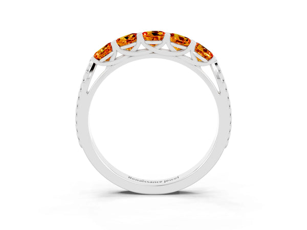 White gold Five-Stone Round Citrine Prong-Set Band