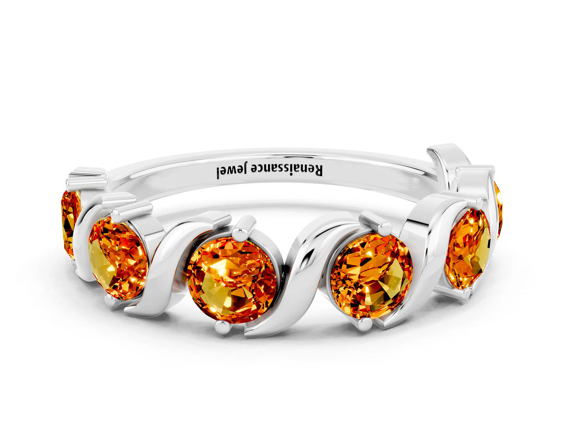 White gold Five-Stone Round Citrine Wave Band with Shared Prong Setting_6