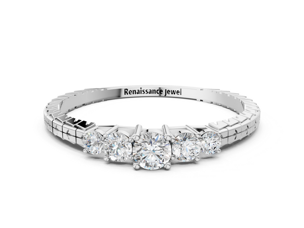 Silver Five-Stone Round Cut Diamond Prong Set Eternity Band