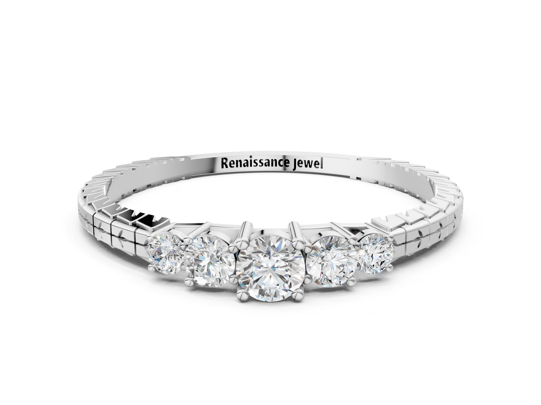 White gold Five-Stone Round Cut Diamond Prong Set Eternity Band_12