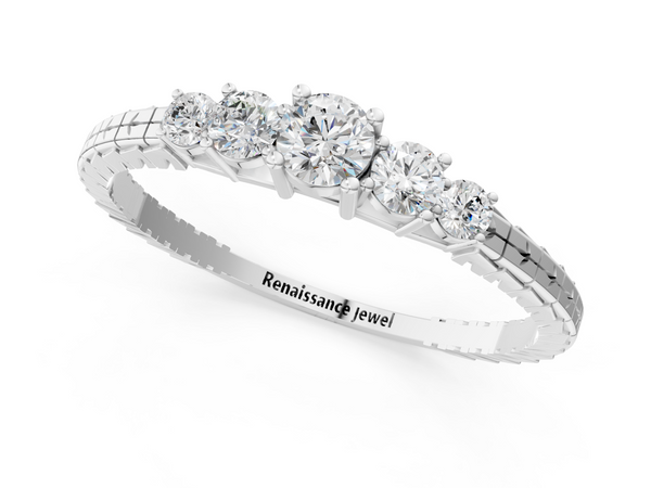 Platinum Five-Stone Round Cut Diamond Prong Set Eternity Band