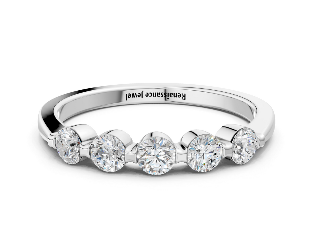 White gold Five-Stone Round Cut Diamond Prong-Set Half Eternity Band_12