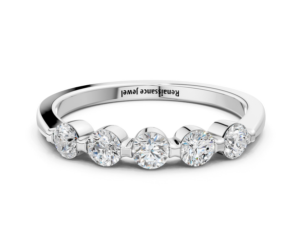 White gold Five-Stone Round Cut Diamond Prong-Set Half Eternity Band