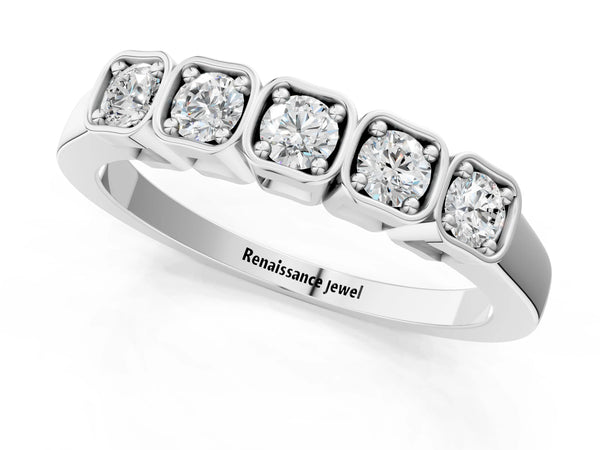White gold Five-Stone Round Diamond Bezel Set White Gold Band