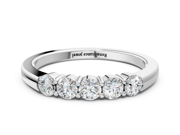 Platinum Five-Stone Round Diamond Channel Set Band with Shared Prong Setting