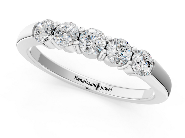 White gold Five-Stone Round Diamond Channel Set Band with Shared Prong Setting