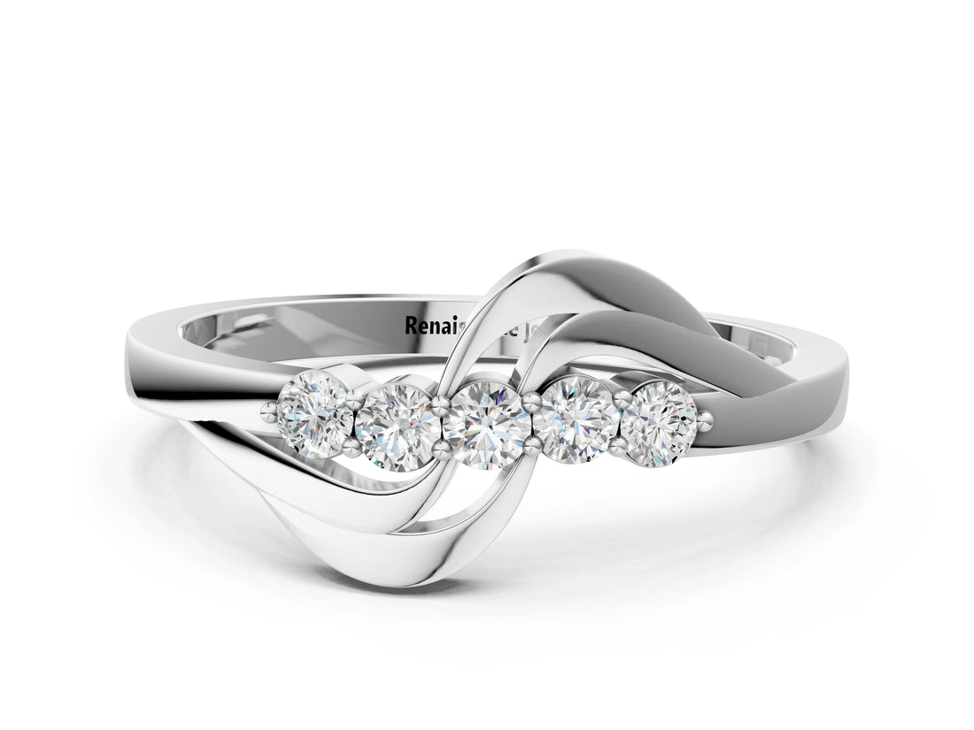 White gold Five-Stone Round Diamond Crossover Band with Prong Setting_29