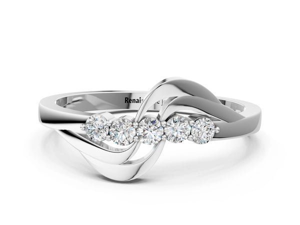 Silver Five-Stone Round Diamond Crossover Band with Prong Setting