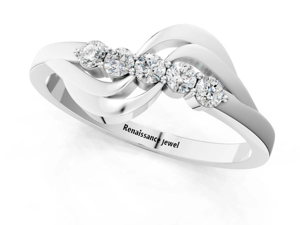 Platinum Five-Stone Round Diamond Crossover Band with Prong Setting