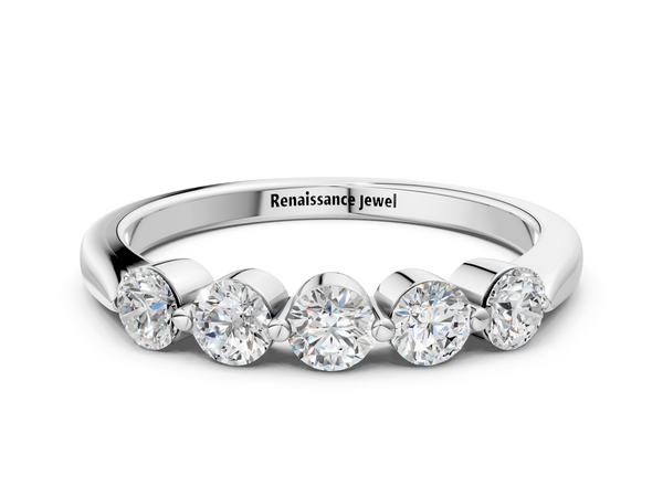 White gold Five-Stone Round Diamond Half-Eternity Band with Prong Setting