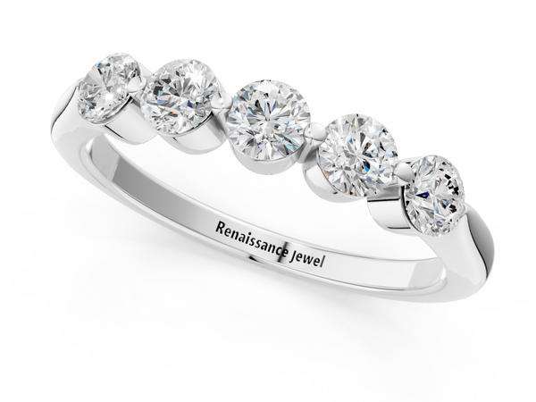 White gold Five-Stone Round Diamond Half-Eternity Band with Prong Setting