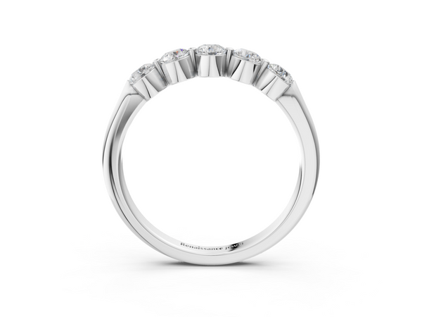 Platinum Five-Stone Round Diamond Half-Eternity Band with Prong Setting