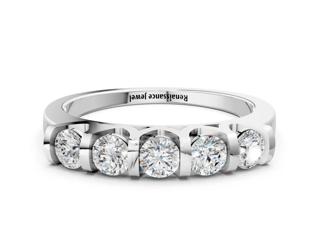 White gold Five-Stone Round Diamond Half-Eternity Bar-Set Ring_12